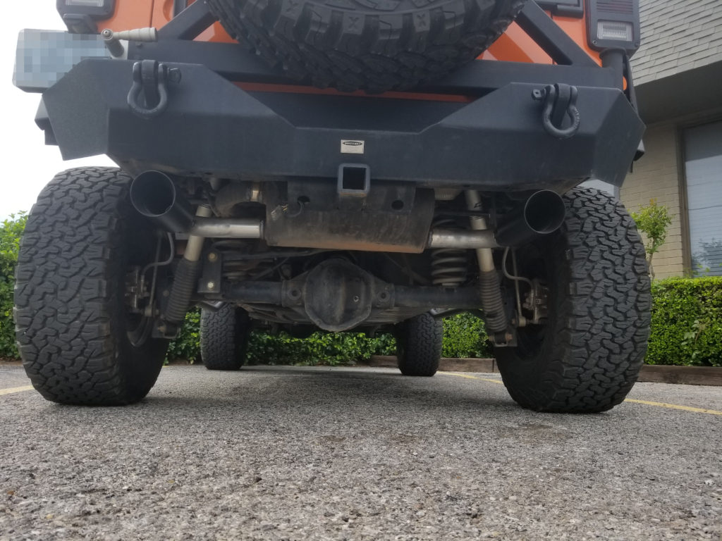 2015 Jeep that the customer had purchased an aftermarket, high flow, pre-built, axle-back exhaust system for. He was unhappy about the fitment and tips included so he had us fix those issues.