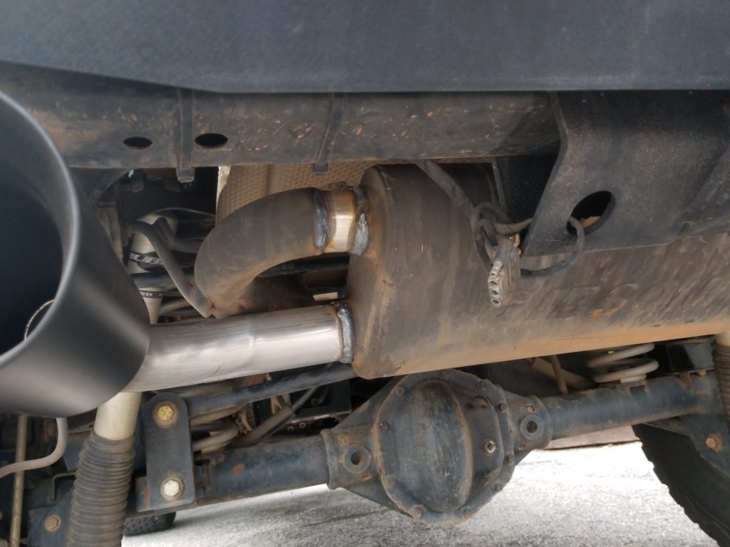 2015 Jeep that the customer had purchased an aftermarket, high flow, pre-built, axle-back exhaust system for. He was unhappy about the fitment and tips included so he had us fix those issues.